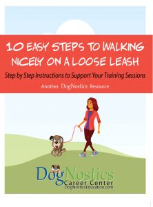 The front cover of the e-book that is available for pet guardians, 10 Easy Steps to Walking Nicely on a Loose Leash